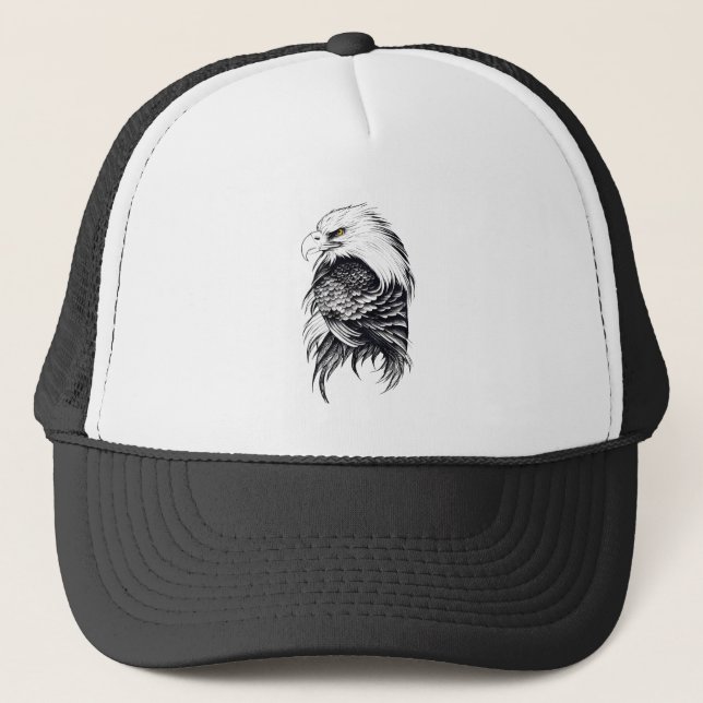 Eagle Wild Animal Nature Illustration Art Tattoo Trucker Hat (Front)
