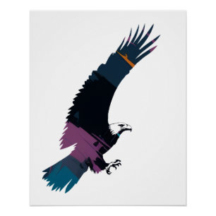 Eagle Wildlife Nature Illustration Silhouette Fly Poster