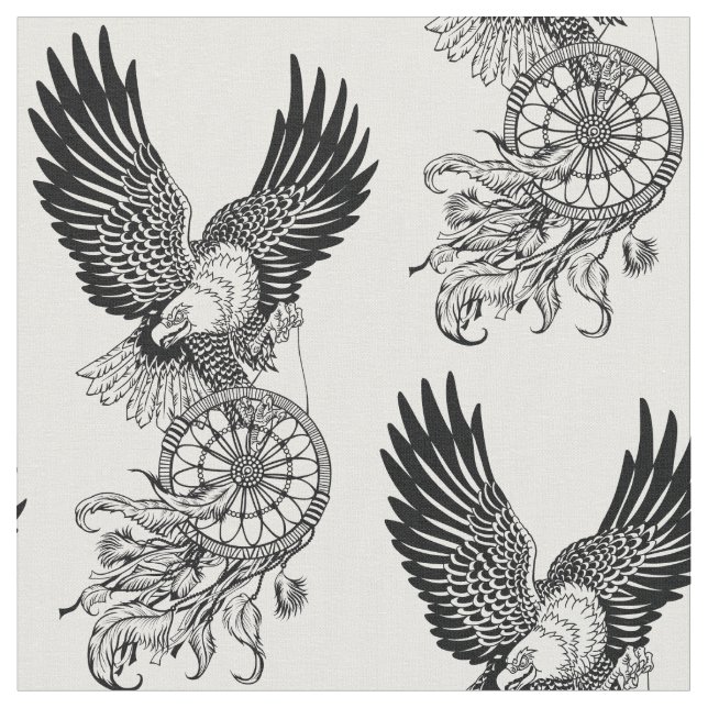 Eagle with American native indians dreamcatcher Fabric (Close Up)