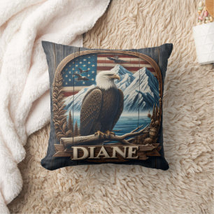 Eagle With Mountains & Flag Cushion