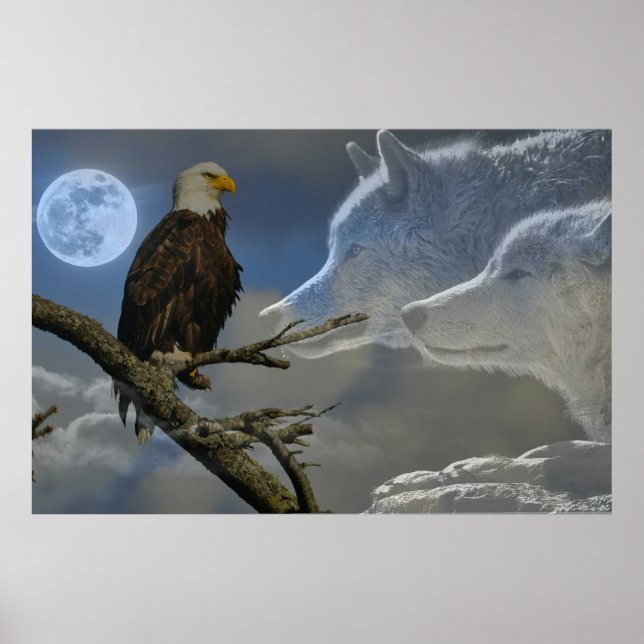 Eagle Wolves Full Moon Poster (Front)