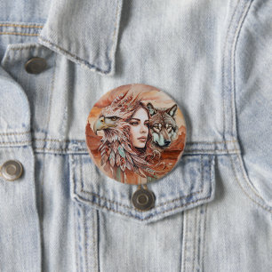 Eagle - Woman - Wolf - watercolor art 1 - Fan Fun 7.5 Cm Round Badge