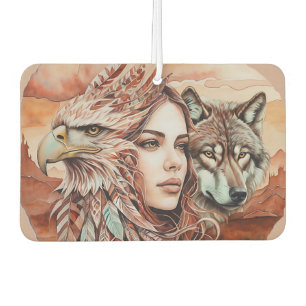 Eagle - Woman - Wolf - watercolor art 1 - Fan Fun Car Air Freshener
