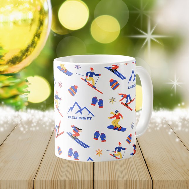 Eaglecrest Alaska Ski Snowboard Pattern Coffee Mug (Eaglecrest Alaska ski snowboard winter snow vacation christmas holidays mug)