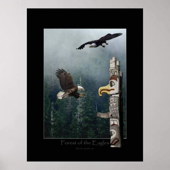 Eagles, Forest & Totem-Pole Art Poster (Front)