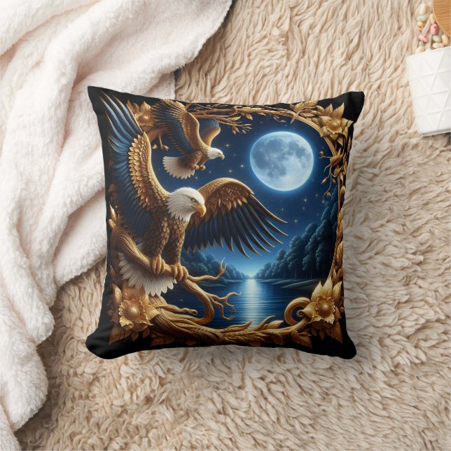 Eagles Perched In Moonlit Forest Cushion (Blanket)