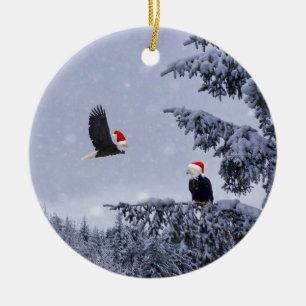 Eagles with Santa hats Christmas ornament
