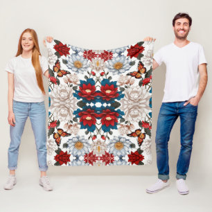 eamless Butterfly and Flower Pattern Nature-Inspir Fleece Blanket