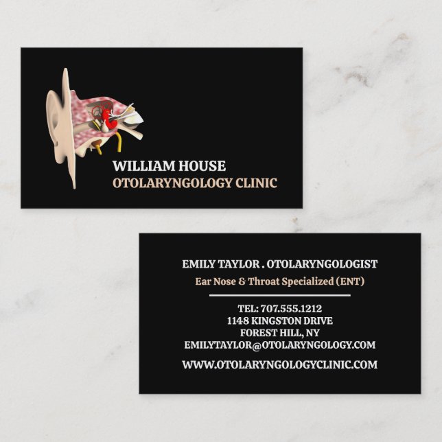 Ear Design, Otolaryngologist Otolaryngology Clinic Business Card (Front/Back)