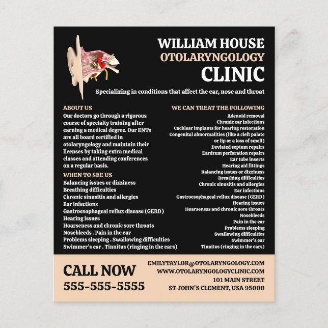 Ear Design, Otolaryngologist Otolaryngology Clinic Flyer (Front)