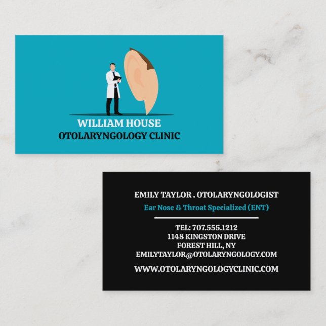 Ear Doctor, Otolaryngologist Otolaryngology Clinic Business Card (Front/Back)