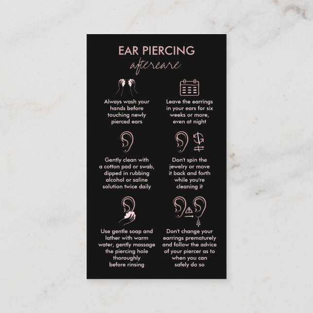 Ear Piercing Care Instructions Business Card (Back)