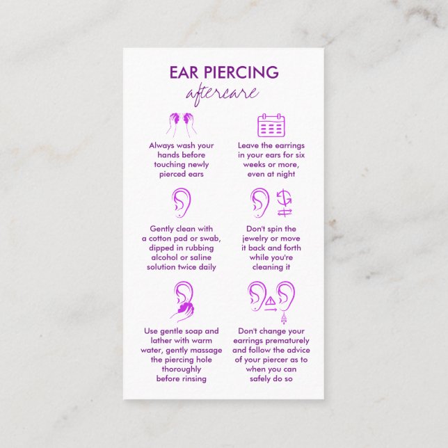 Ear Piercing Care Instructions Extensions Business Card (Back)