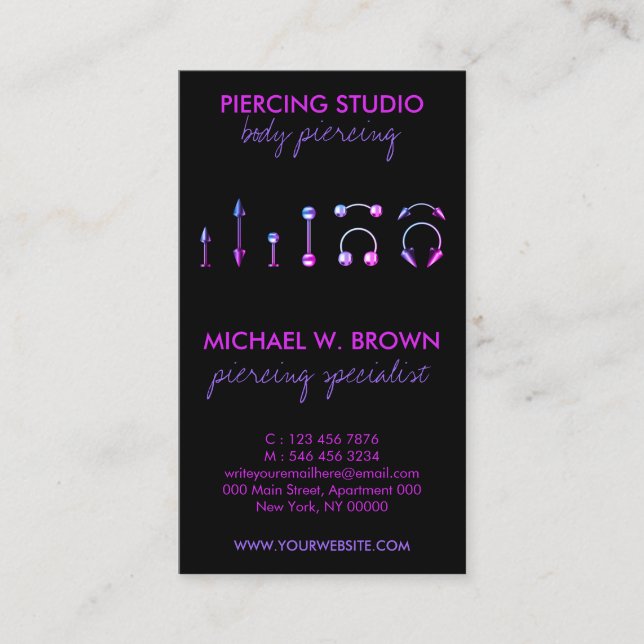 Ear Piercing Care Instructions Purple Body Jewelle Business Card (Front)