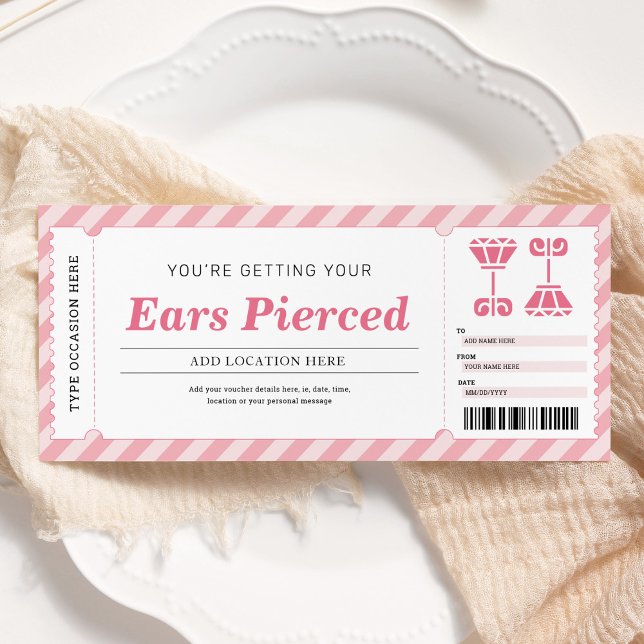 Ear Piercing Pink Gift Certificate Voucher Invitation (Creator Uploaded)