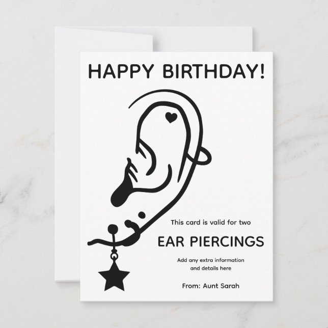 Ear Piercing Voucher Card, Custom, Personalized (Front)