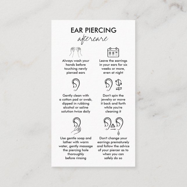 Ear Piercings Care Instruction Business Card (Back)