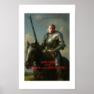 Earl Strickland on horse, in armour, with big cue. Poster