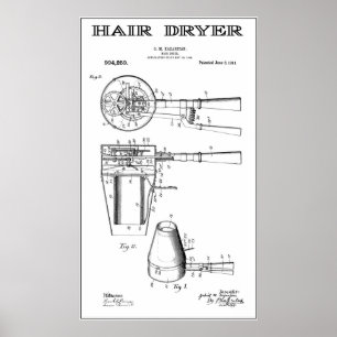 EARLIEST HAIR DRYER PATENT ART 1911 POSTER