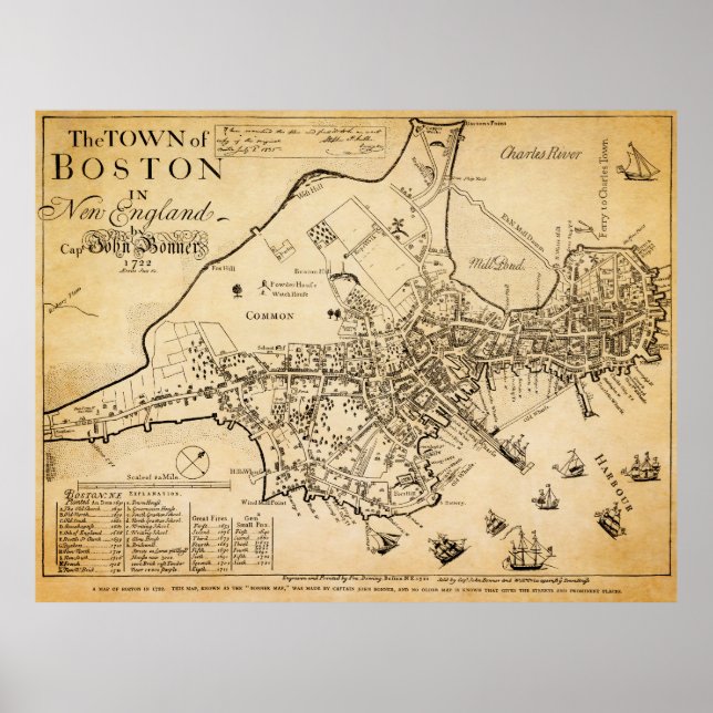 Earliest Known Map of Boston 1722 Poster (Front)