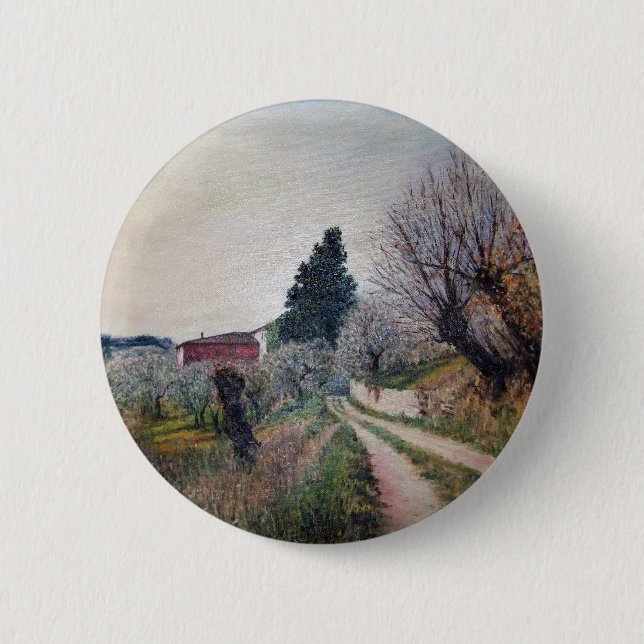 EARLIEST SPRING IN VERNALESE / Tuscany Landscape 6 Cm Round Badge (Front)