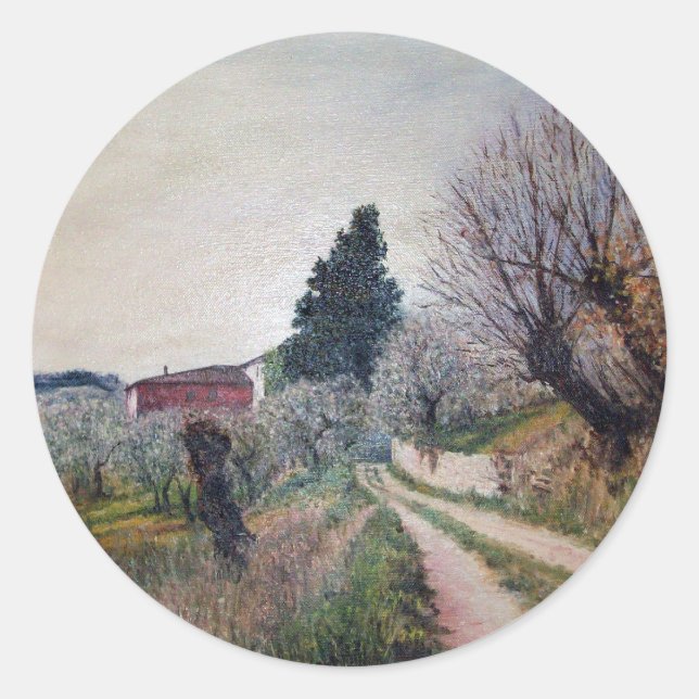 EARLIEST SPRING IN VERNALESE / Tuscany Landscape Classic Round Sticker (Front)