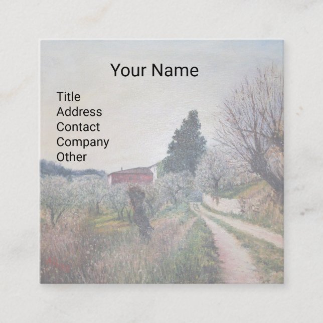 EARLIEST SPRING IN VERNALESE / Tuscany Landscape Square Business Card (Front)