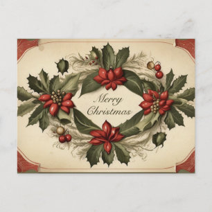 Early 1900s Vintage Antique Christmas Wreath  Holiday Postcard