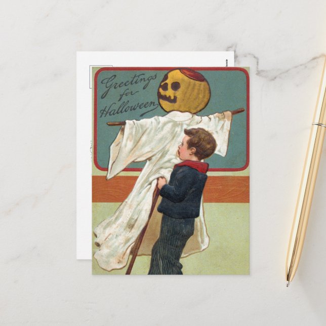 Early 1900s Vintage Halloween Greetings Holiday Postcard (Front/Back In Situ)