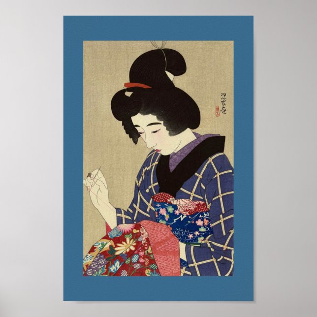 Early 1900's Vintage Japanese Image WOMAN SEWING Poster (Front)