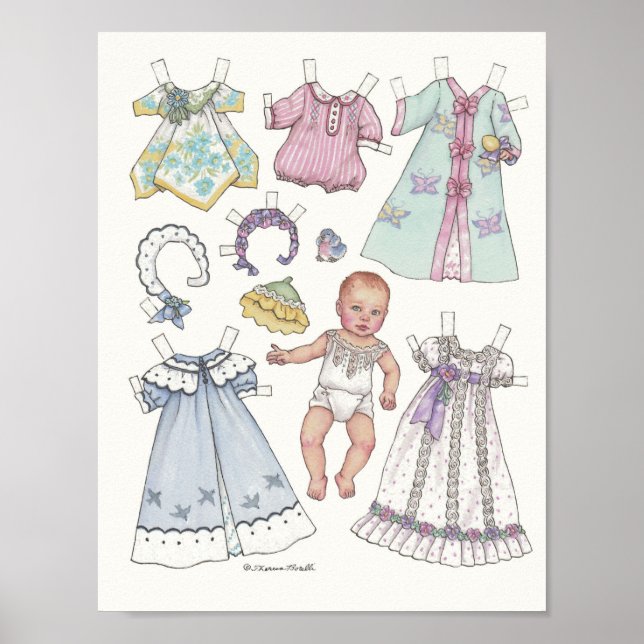 early 1900's vintage look baby paper doll print (Front)
