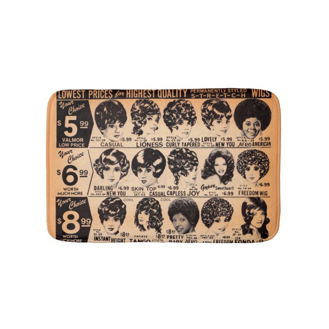 early 1970s wig advertisement bath mat (Front)
