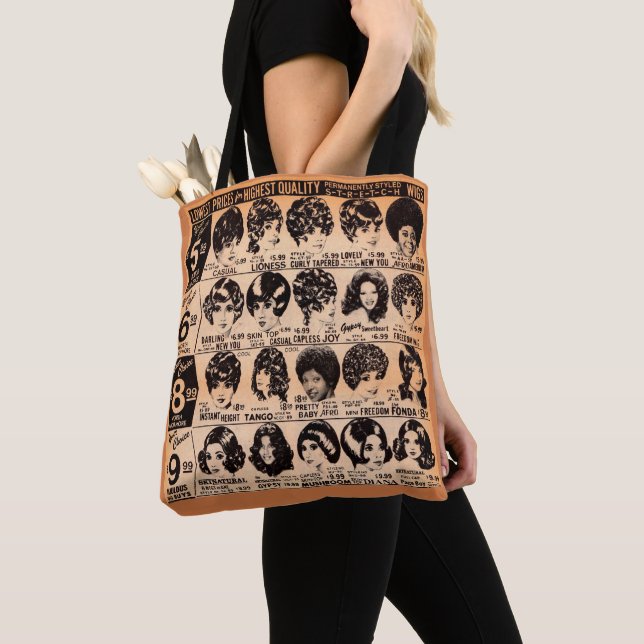 early 1970s wig advertisement tote bag (Close Up)