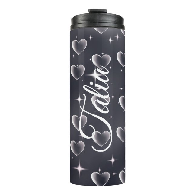 Early 2000s Black And White Heart Old School Art Thermal Tumbler (Front)