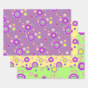 Early 2000s Colourful Circles Geometrical Pattern Wrapping Paper Sheet