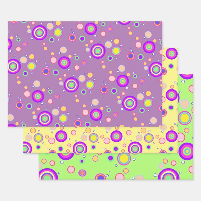 Early 2000s Colourful Circles Geometrical Pattern Wrapping Paper Sheet (Set)