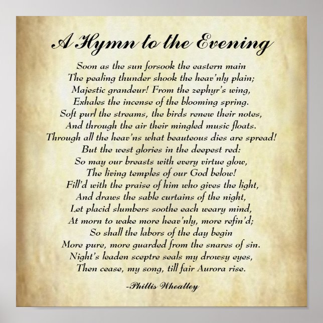 Early African American Poem A Hymn to the Evening Poster (Front)
