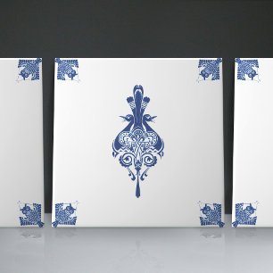 Early Art Nouveau Dutch Delft Blue Creatures Tile