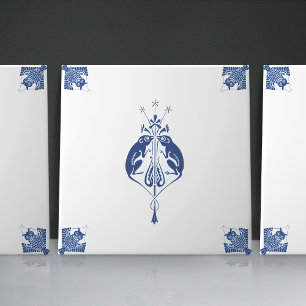 Early Art Nouveau Dutch Delft Blue Creatures Tile