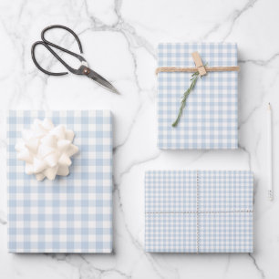 Early Autumn Classic Gingham Dusty Blue Wrapping Paper Sheet