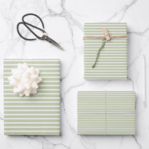 Early Autumn Refined Stripes   Soft Olive ll Wrapping Paper Sheet