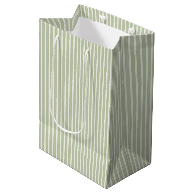 Early Autumn Refined Stripes | Soft Olive Medium Gift Bag (Front Angled)