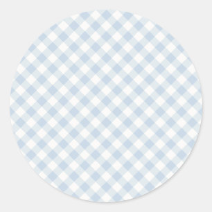 Early Autumn Retro Gingham   Dusty Blue Classic Round Sticker