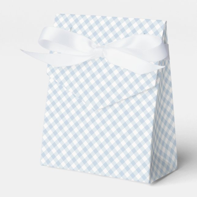 Early Autumn Retro Gingham | Dusty Blue Favour Box (Front Side)