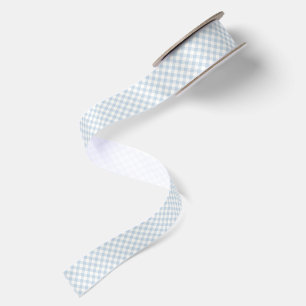Early Autumn Retro Gingham Dusty Blue Satin Ribbon