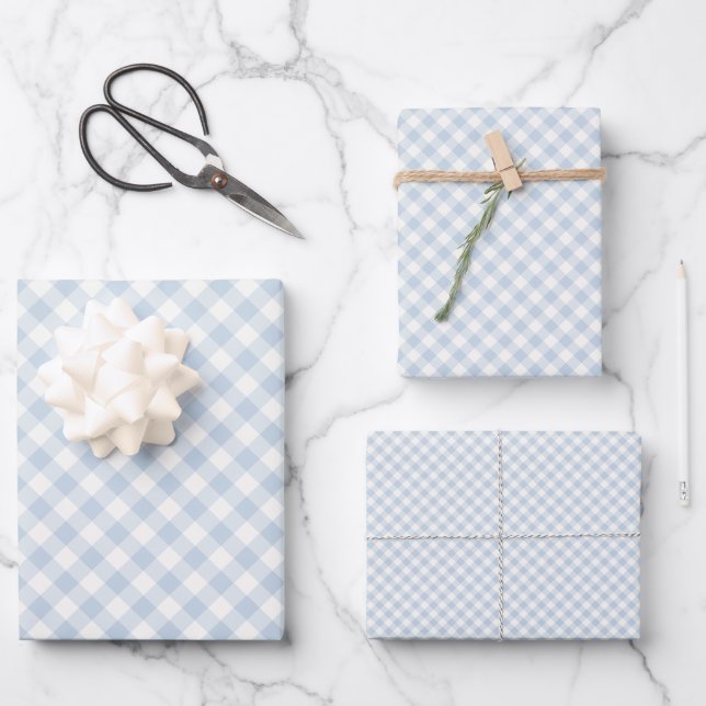 Early Autumn Retro Gingham | Dusty Blue Wrapping Paper Sheet (Front)