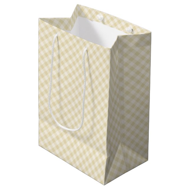 Early Autumn Retro Gingham | Golden Wheat  Medium Gift Bag (Front Angled)