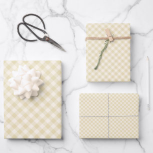Early Autumn Retro Gingham Golden Wheat Wrapping Paper Sheet