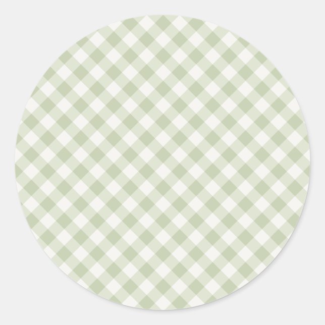 Early Autumn Retro Gingham | Soft Olive Classic Round Sticker (Front)
