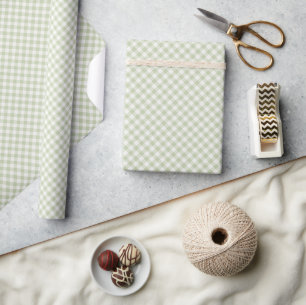 Early Autumn Retro Gingham Soft Olive Wrapping Paper